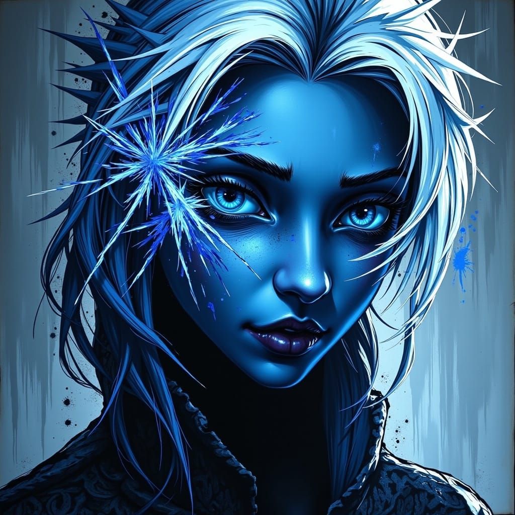 Eerie Button-Eyed Elsa in Electric Ink Style