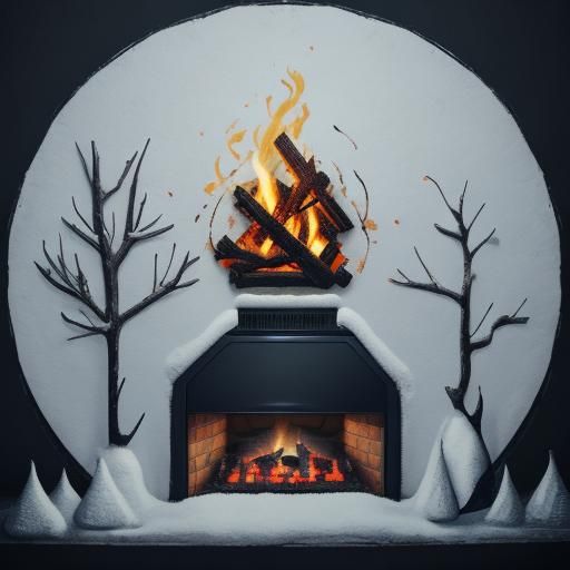 Boy Laughing by Fireplace in Woodcut Style