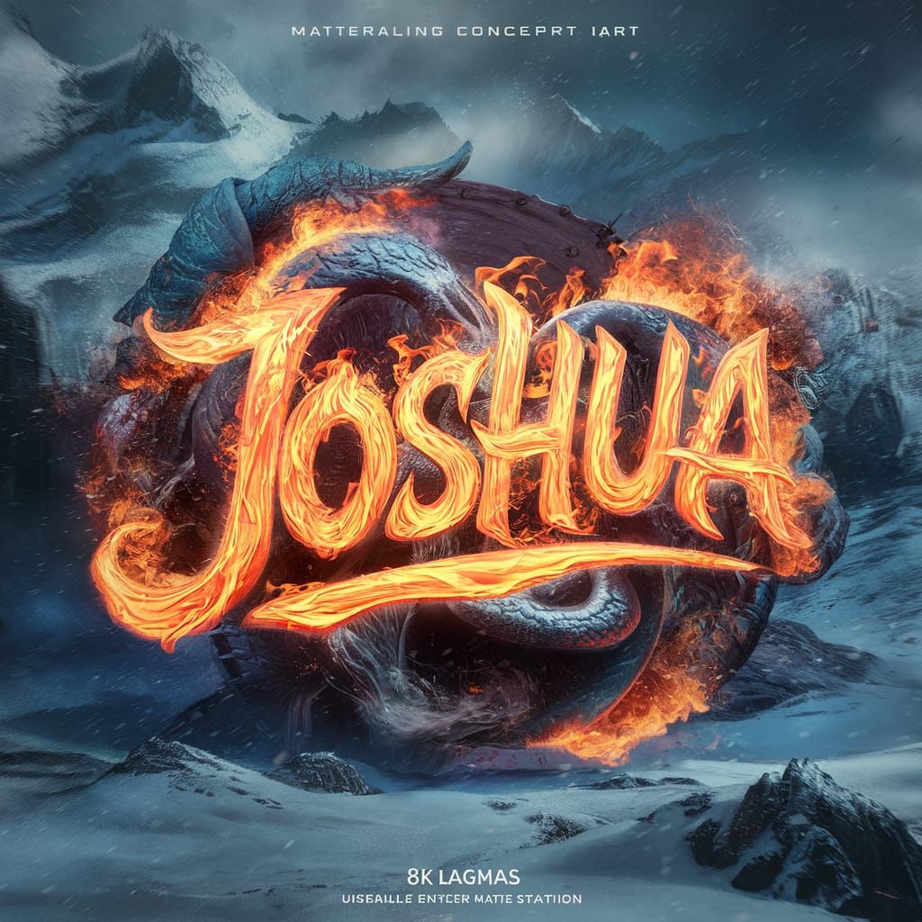 Fiery Joshua Name in Snowy Landscape, Digital Art