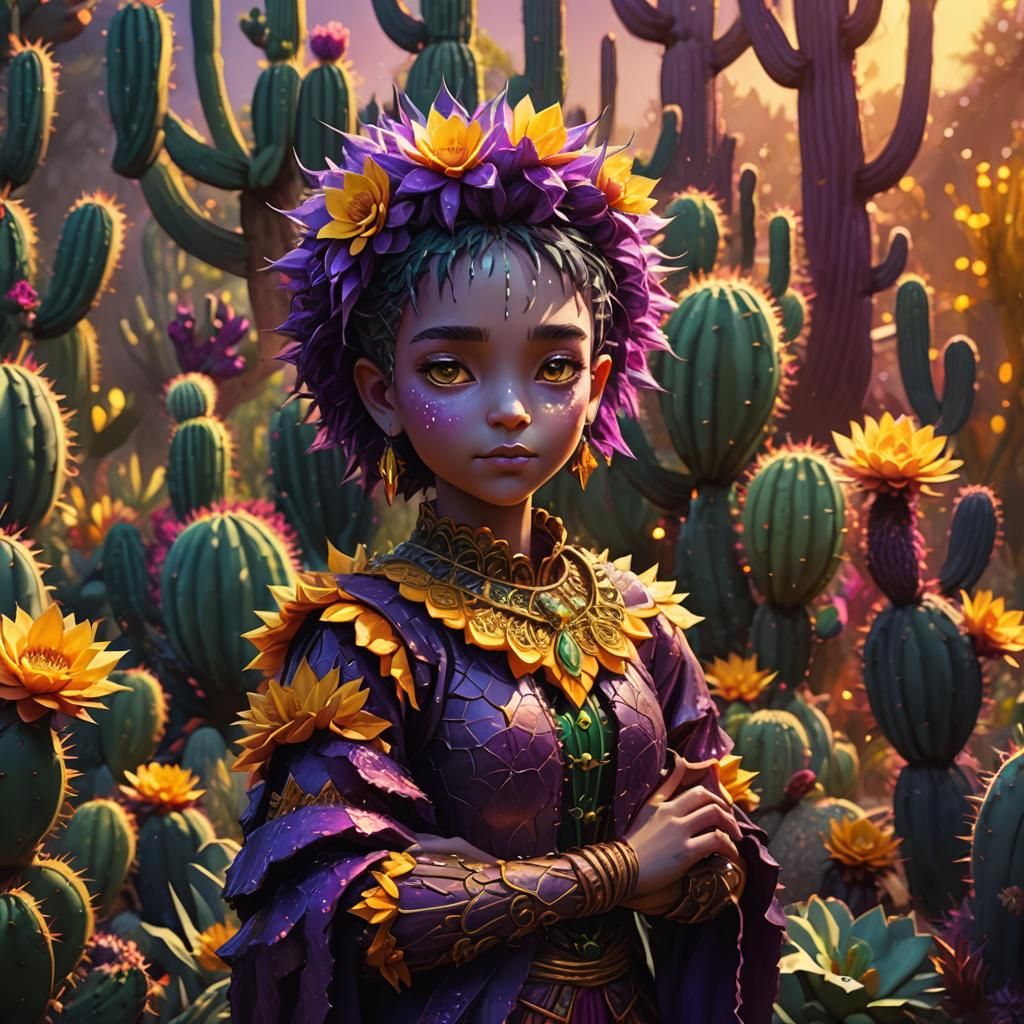 Humanoid Cactus Plant in a Sunlit Garden