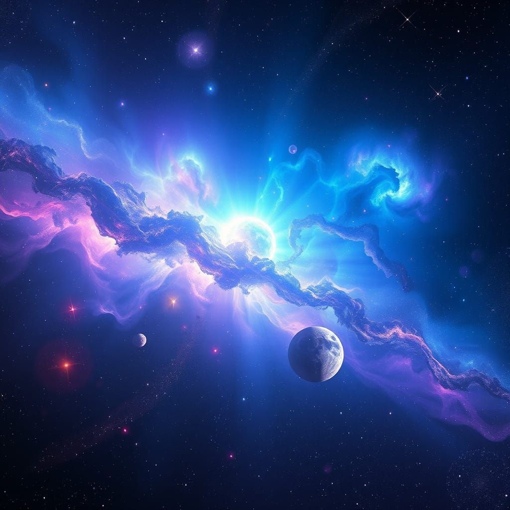 Majestic Galaxy with Glowing Nebula in Cosmic Colors