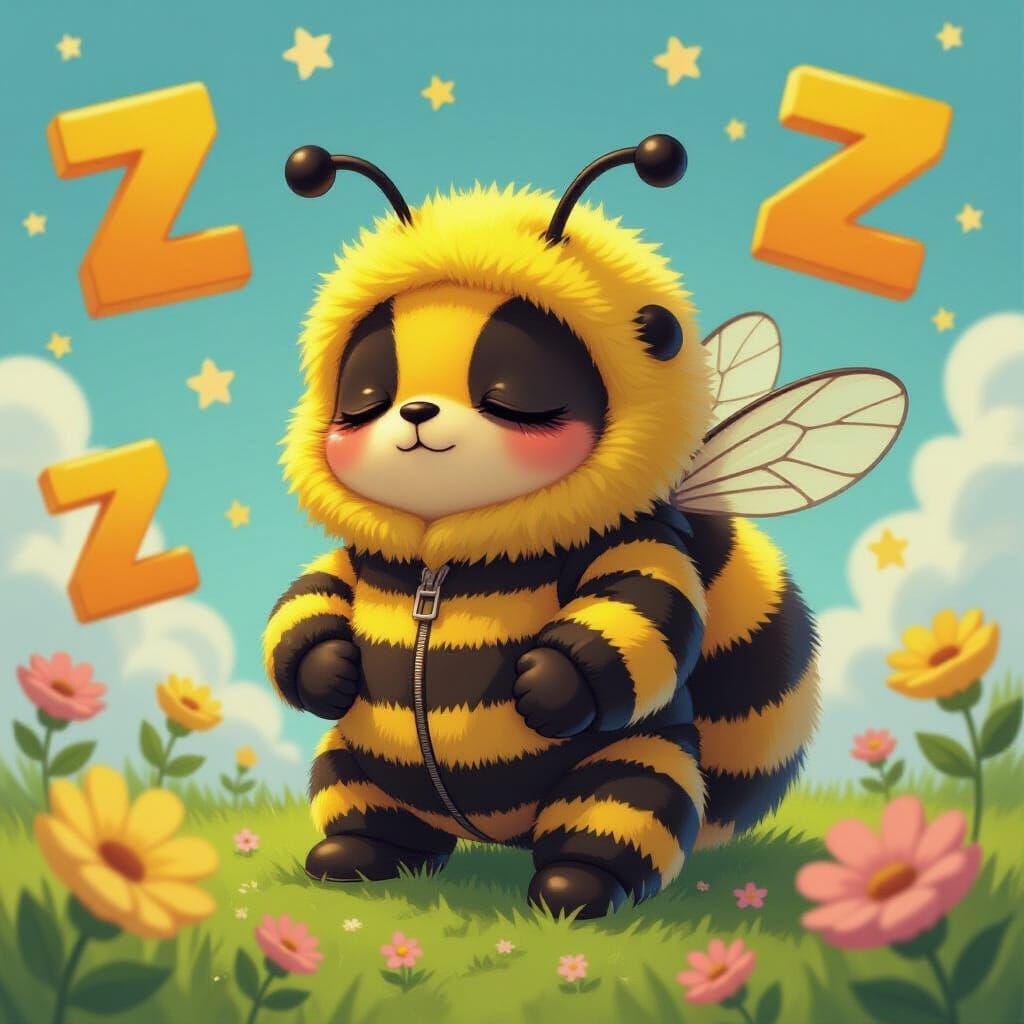 Sleepy Bee in Whimsical Pop Surrealism Style