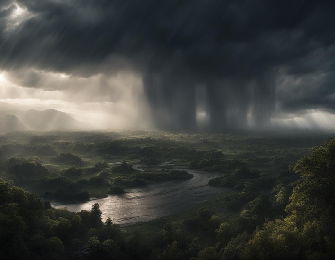 Ominous Early Morning Rain Landscape in Photorealistic Style