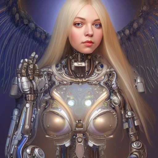 Cybernetic Angel with Robot Eyes in Detailed Digital Art