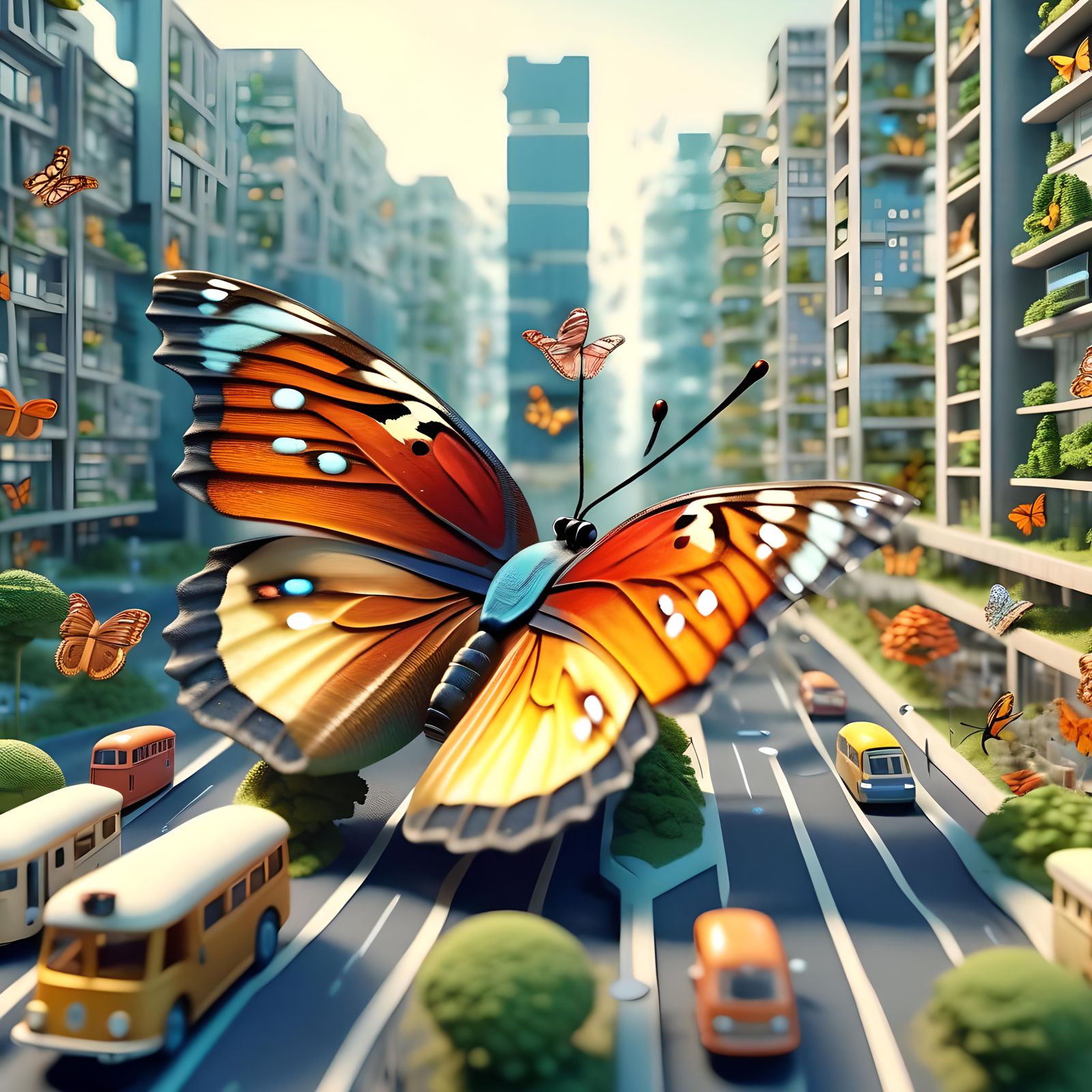 Butterfly on a Micro-City in Ultra HD