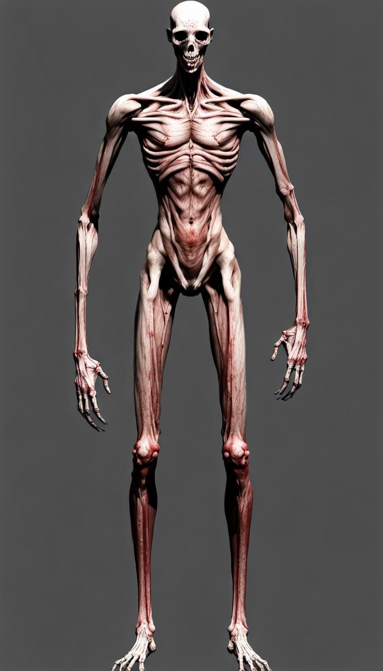 SCP-096 is a humanoid creature measuring approximately 2.38_meters in height. Subject shows very little muscle_mass, wit...