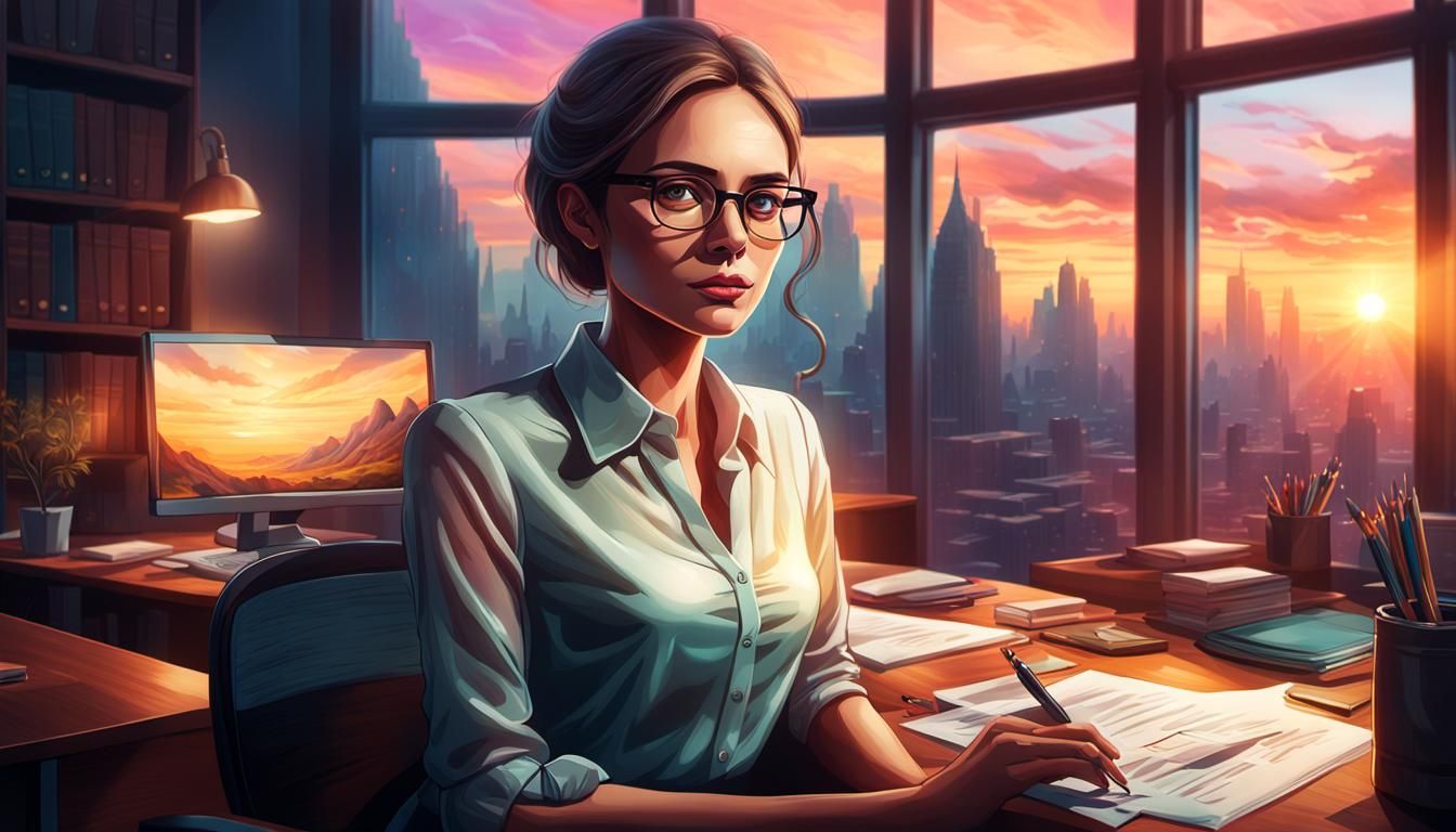Secretary in Mystical Office: Digital Concept Art