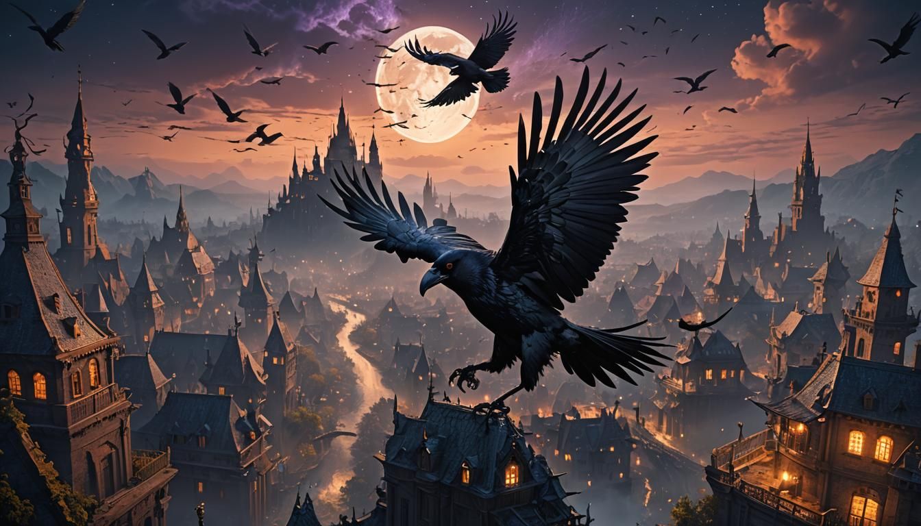 Crow Creates Night: Detailed Fantasy Concept Art