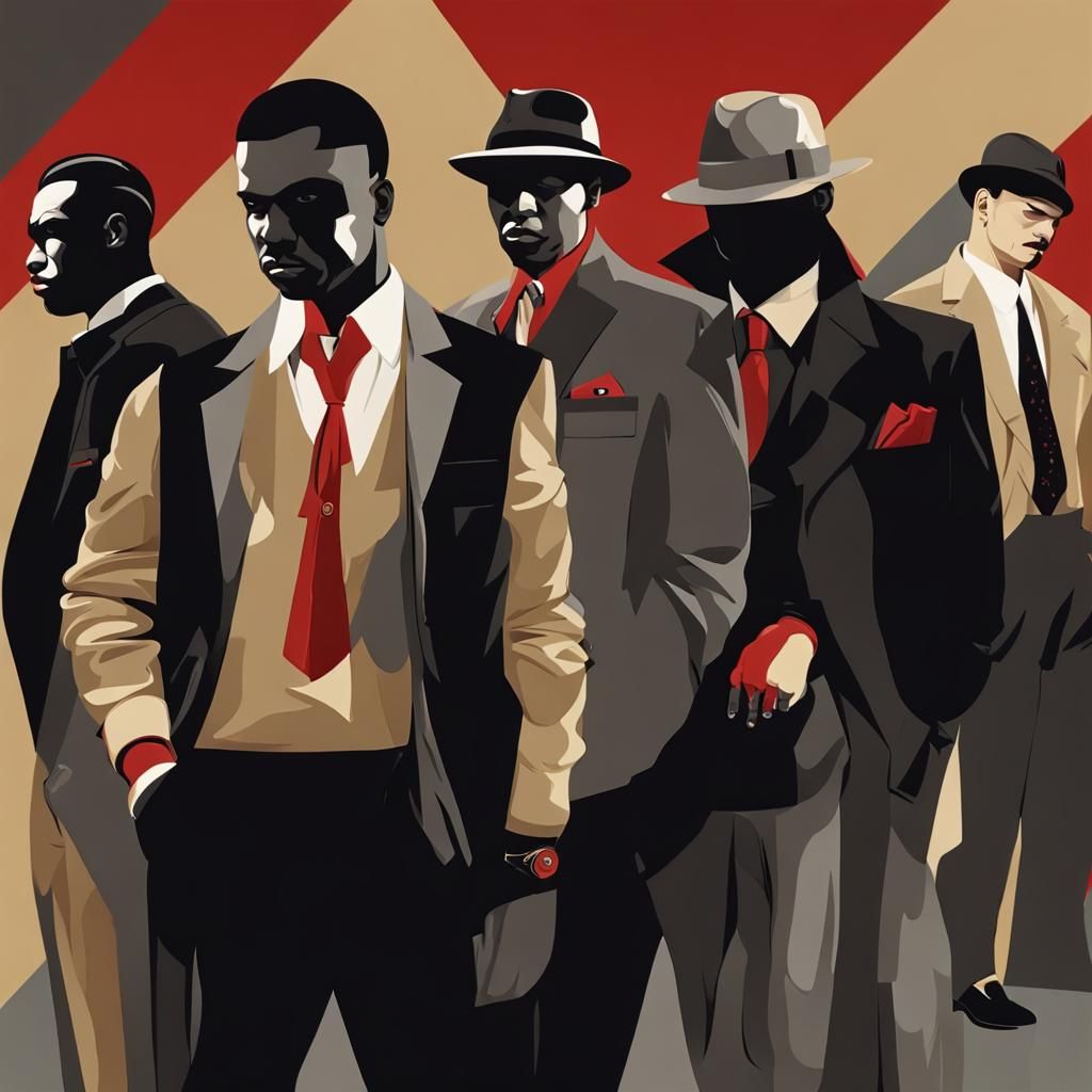 Gangster Conceptual Art Poster in Black, Beige, Gold, Red an...