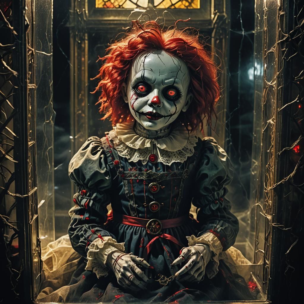 Demonic Raggedy Ann Doll in Gothic Cathedral