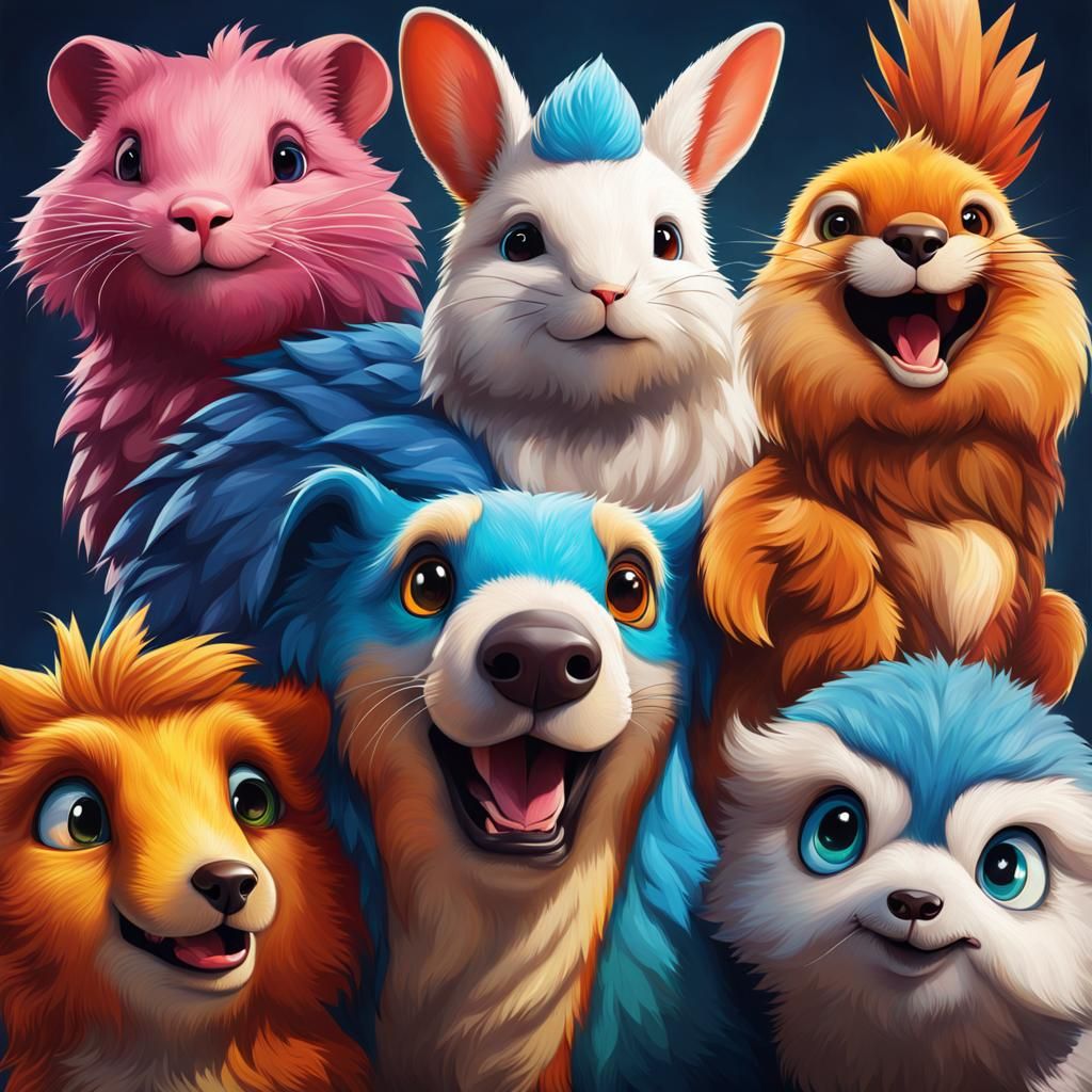 Hyperrealistic Cute Animals in Splash Art Style