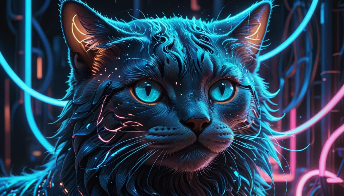 Surreal Cyberpunk Cat Masterpiece in Art Nouveau Style