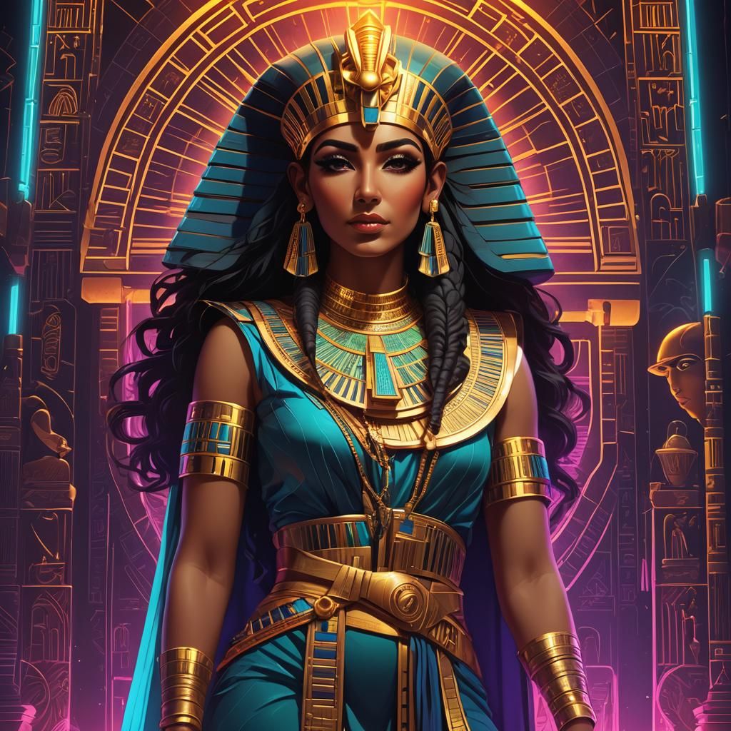 Egyptian Priestess in Synthwave Neon Retro Style