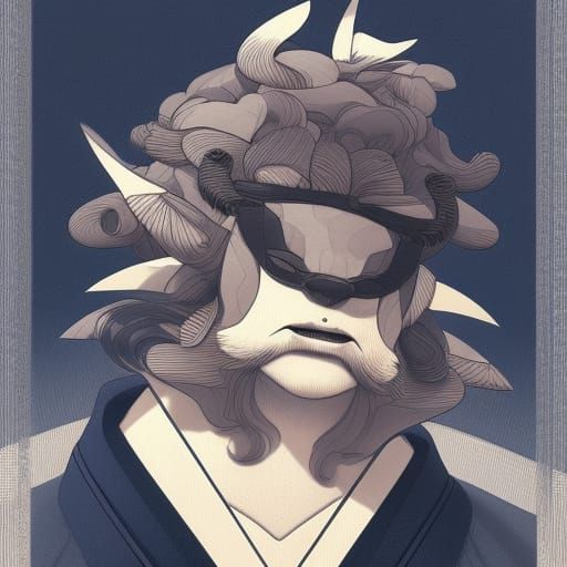 Anime Bear Ukiyo-e Vector Art Portrait