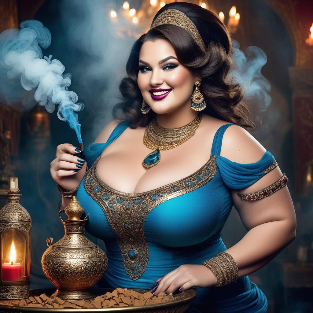 Curvy Genie Emerges From Bottle in a Cloud of Smoke