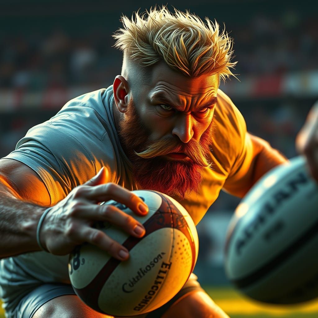 Hyperrealistic Rugby Athlete in Dramatic, Side-Lit Scene