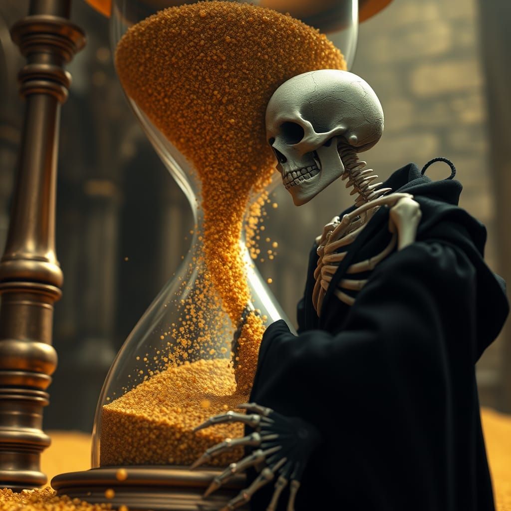 Hourglass Skeleton in Golden Sand Cascade