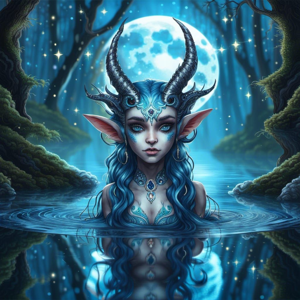 Demonic Water Elf Touching Mirrored Reflection