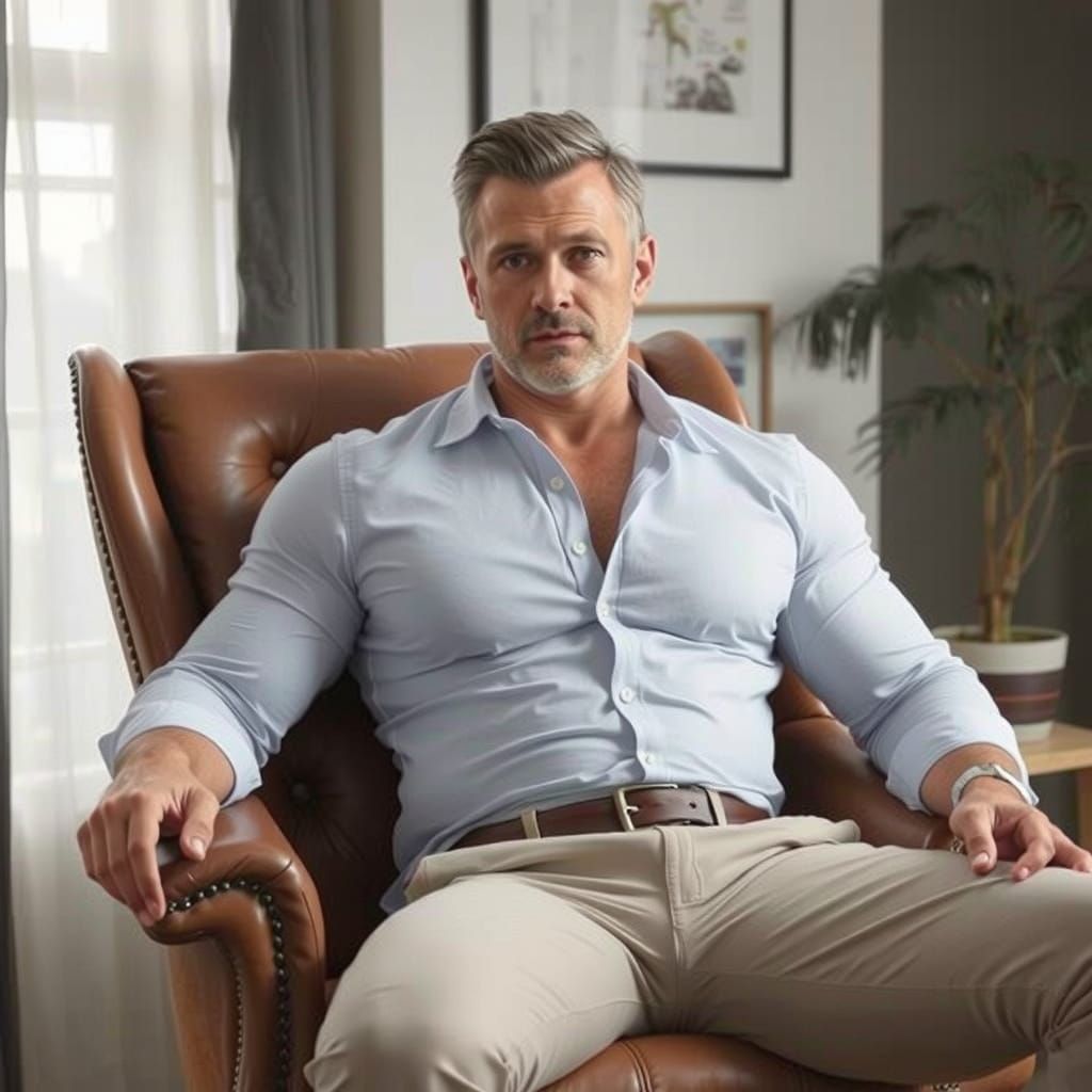 Muscular Man in Chair, Professional Photography