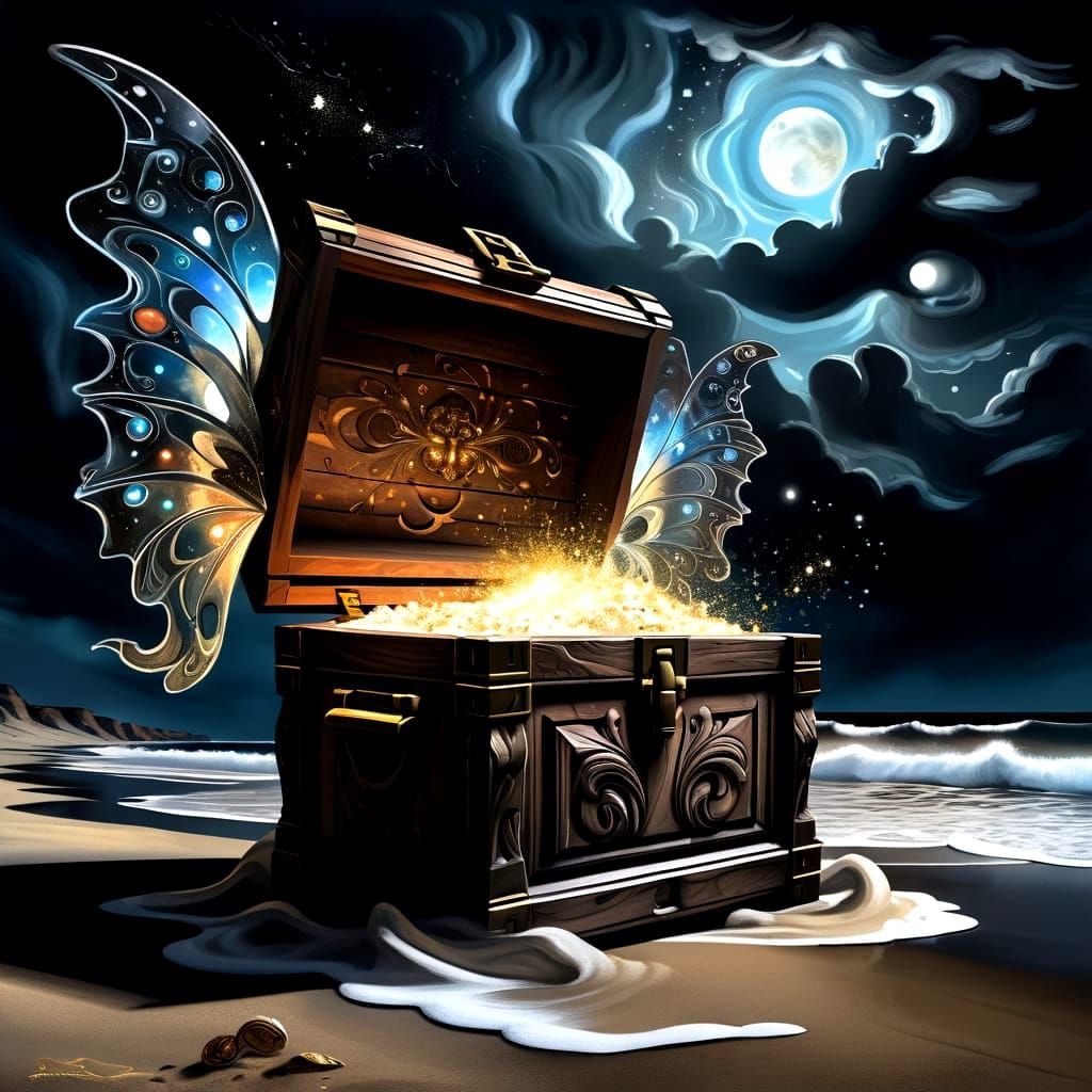 Cosmic Treasure Chest on Stormy Beach