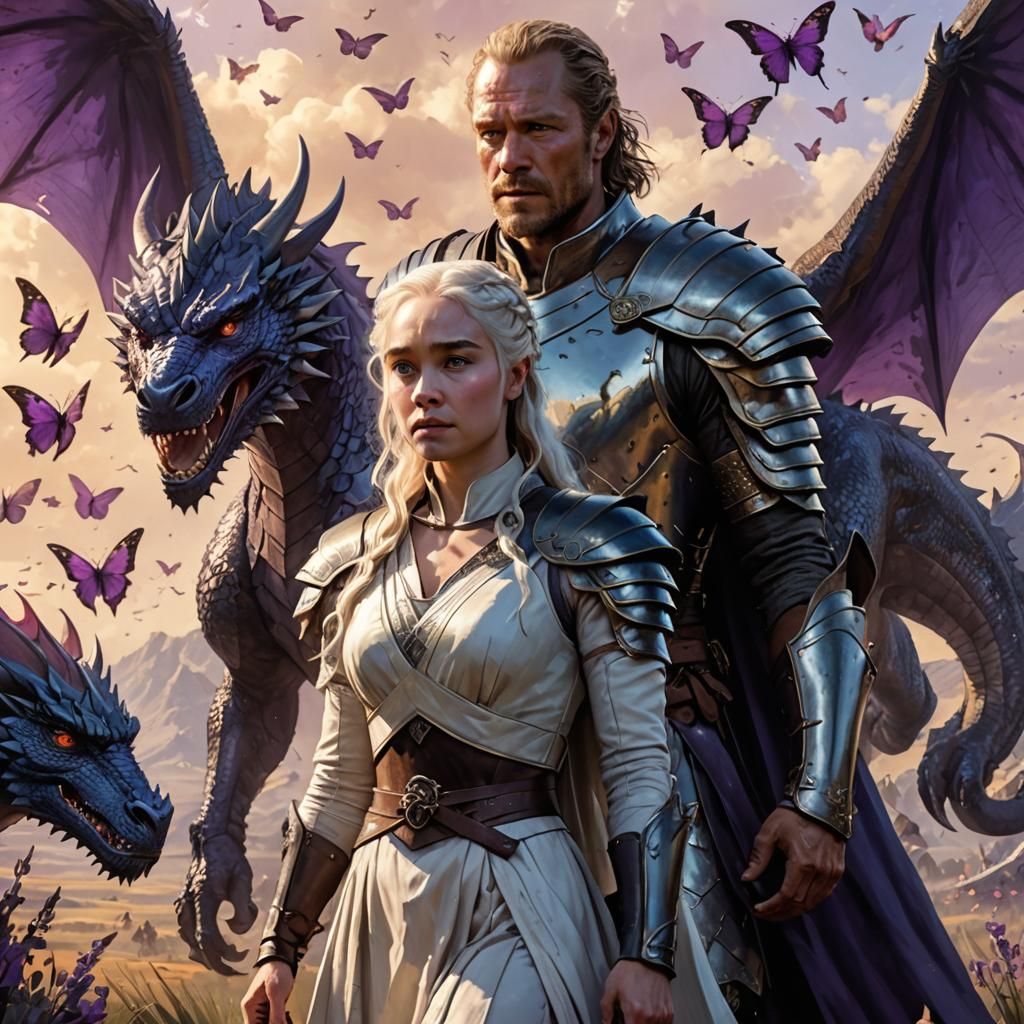 Daenerys and Jorah on the Battlefield with Dragon