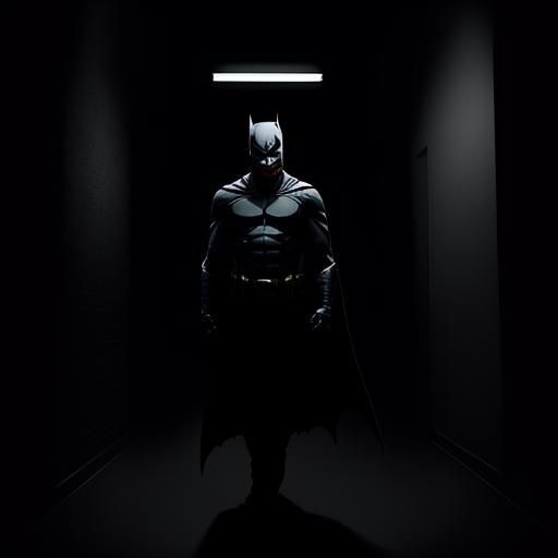 Batman Silhouette in Dark Hallway: Noir Film Still