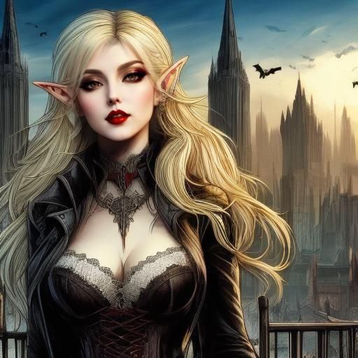 Alluring Elf Vampire in Goth-Punk Style