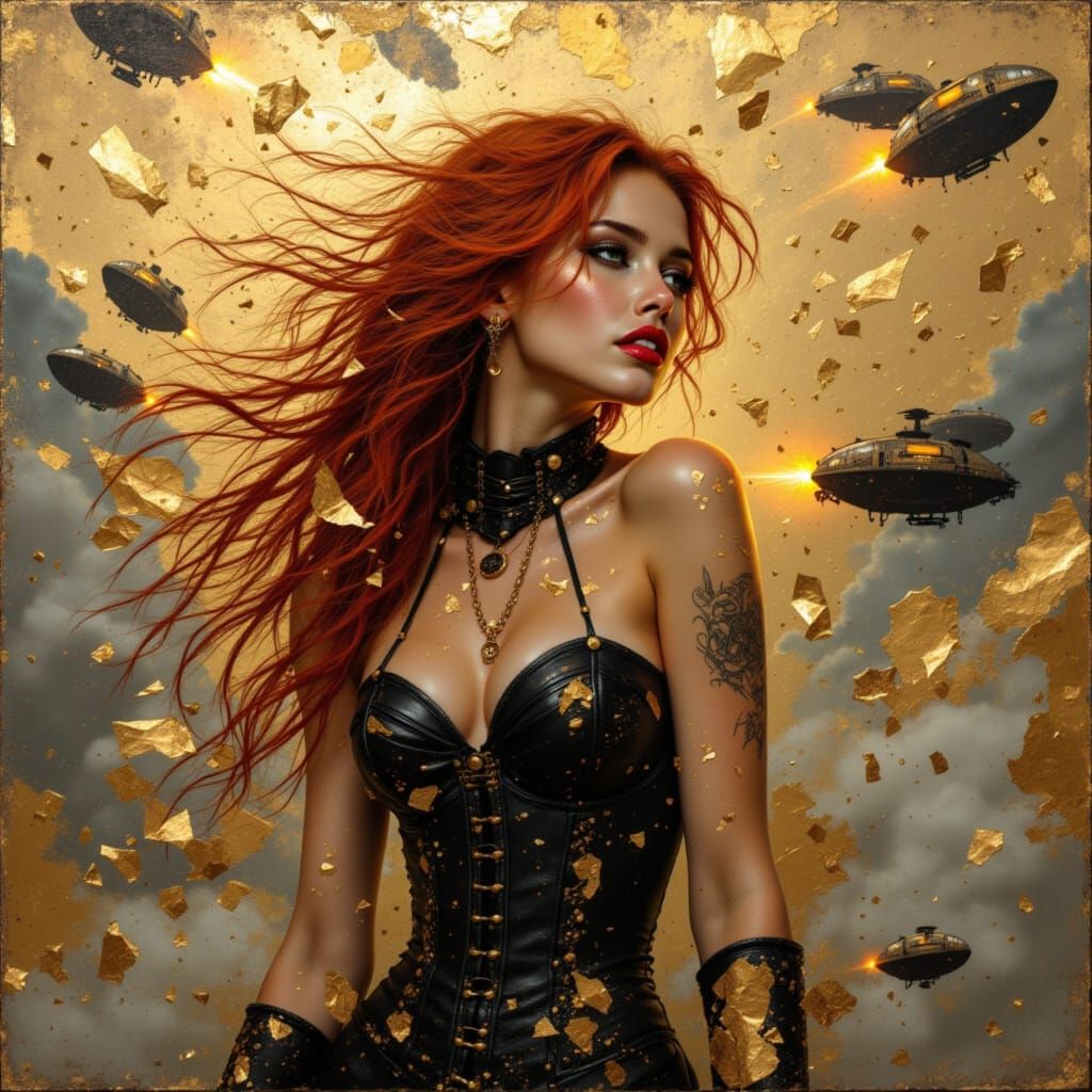 Steampunk Heroine in Leather with Gold and Copper Accents