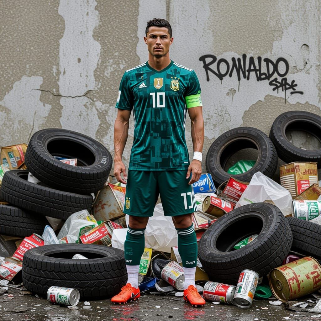 Ronaldo in Junkyard: Gritty Street Art