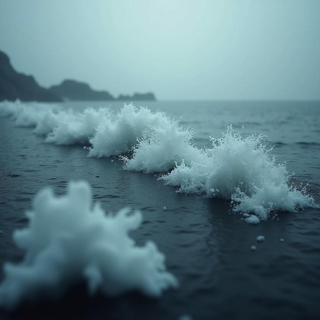 Monochromatic Surreal Seascape with Swirling Mist