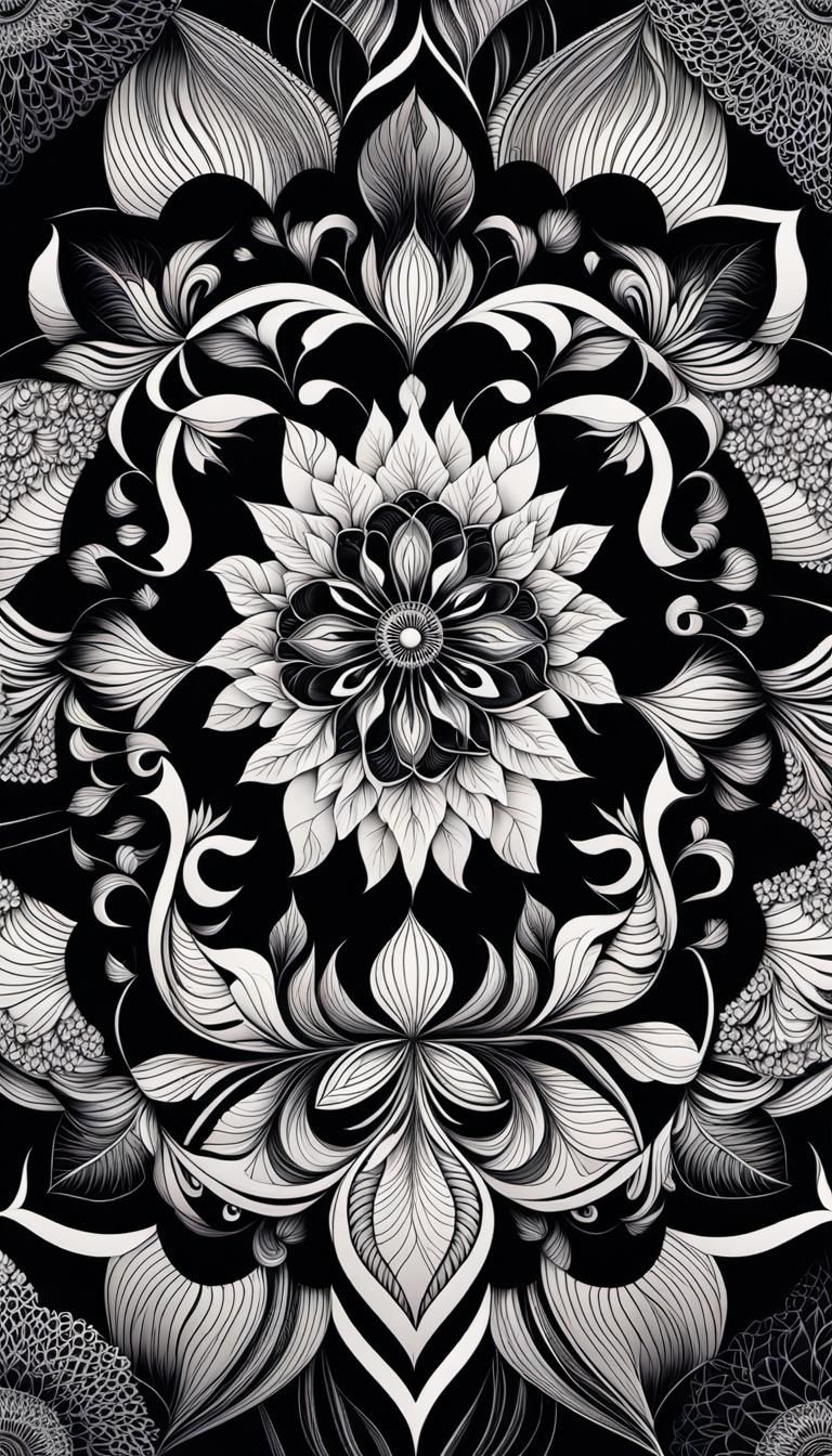 Intricate Floral Mandala in Black and White
