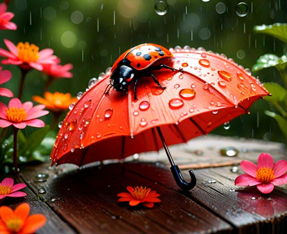 Ladybug on a Red Umbrella