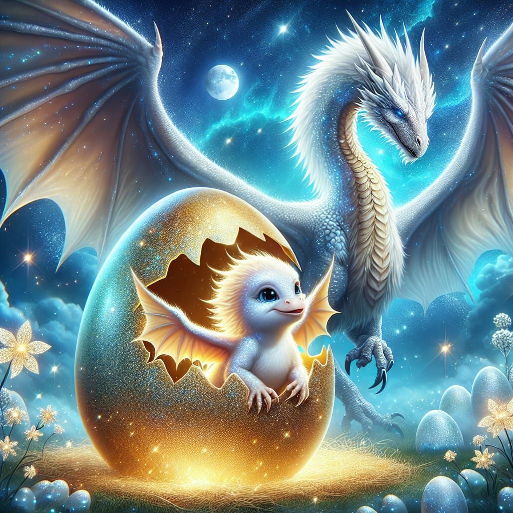 Baby Dragon Hatching, Epic Digital Matte Painting