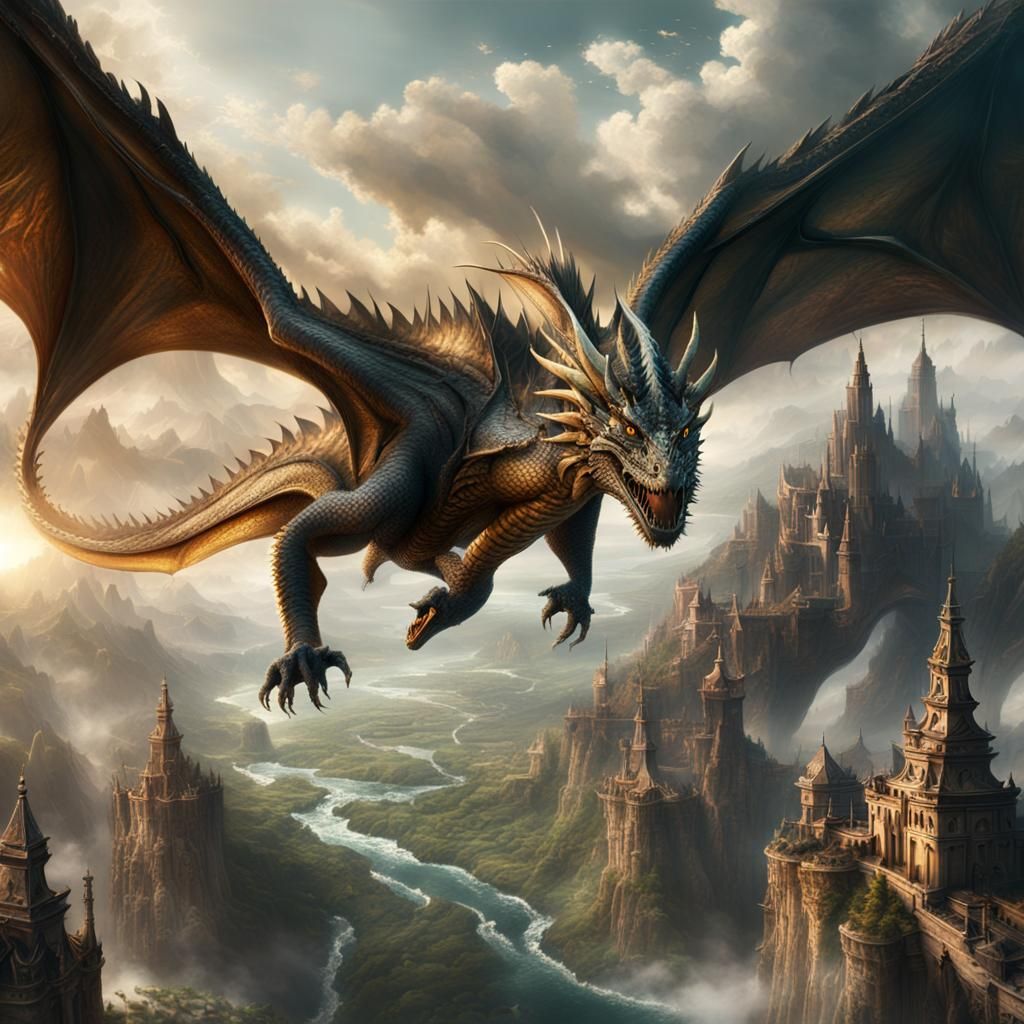 Epic Dragon in Flight: Dramatic Digital Painting