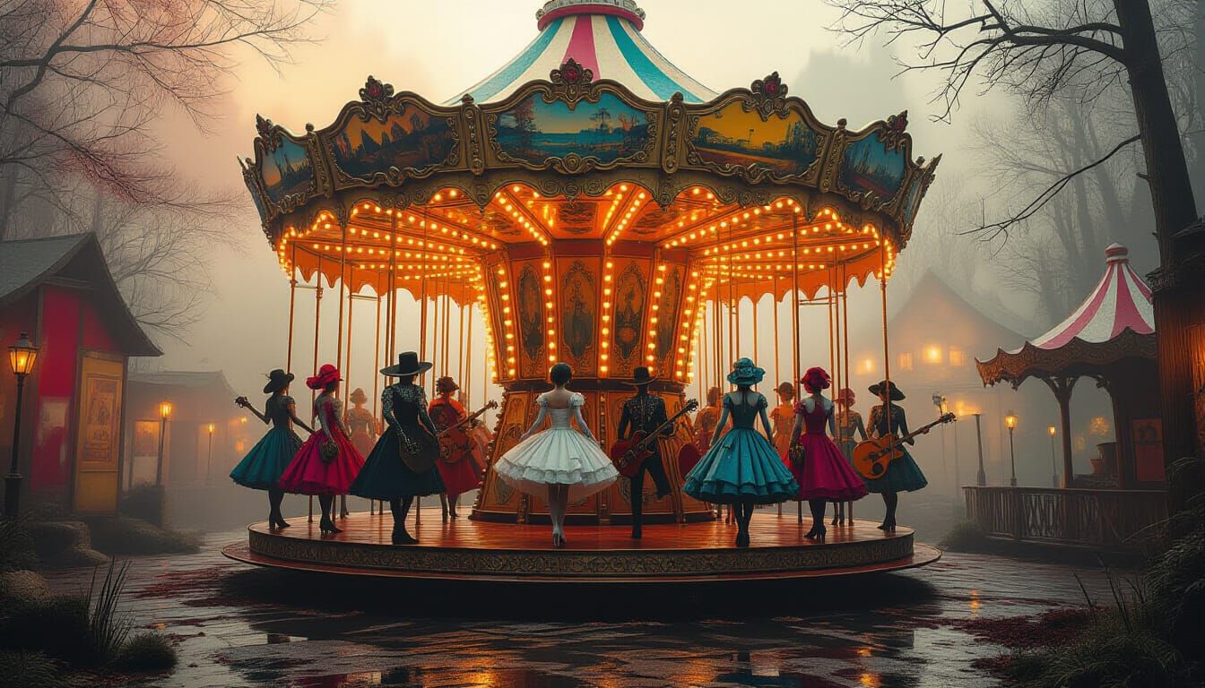 Punk Rock Fairy Carousel in Surrealist Concept Art Style