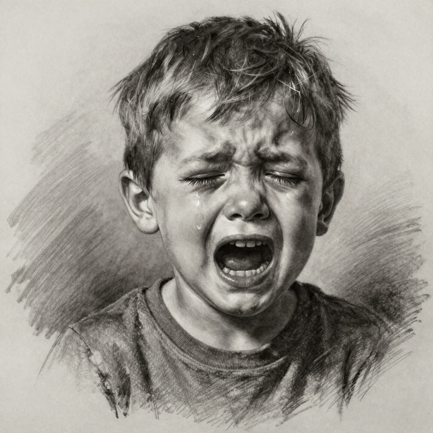Sad Boy Charcoal Drawing in Dramatic Light