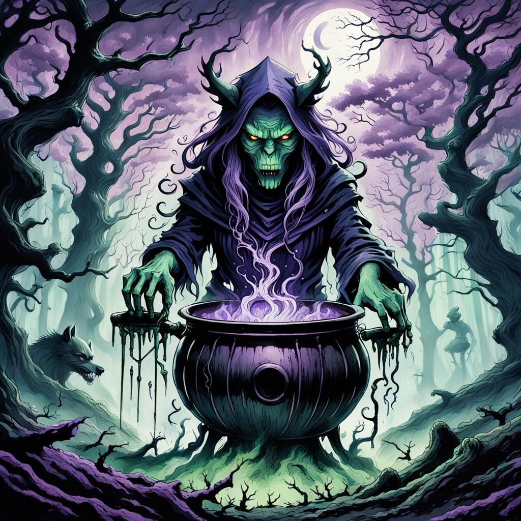 Werewolf Witch Goddess Conjuring Spells: Anime Art