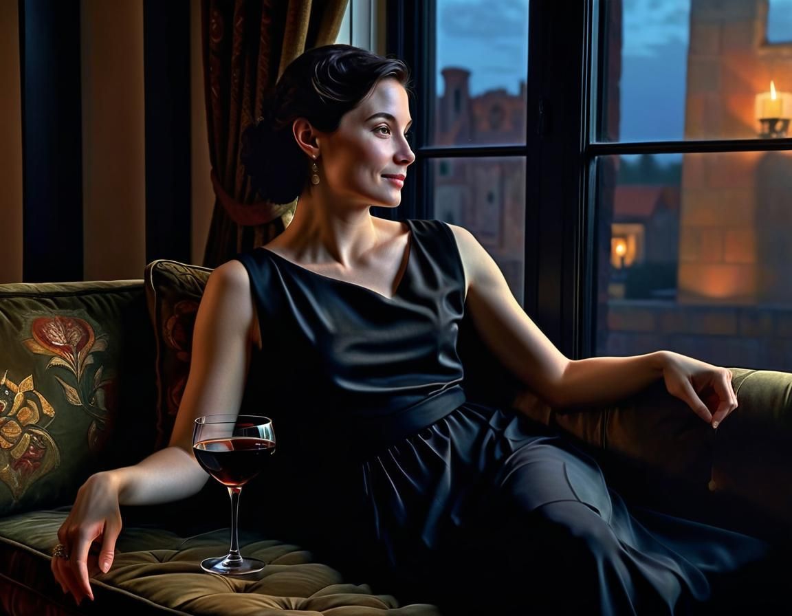 Chiaroscuro Portrait of Woman in Black Dress