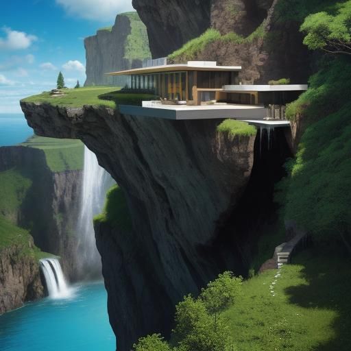 Architecturally Impossible Cliffside House with Waterfall