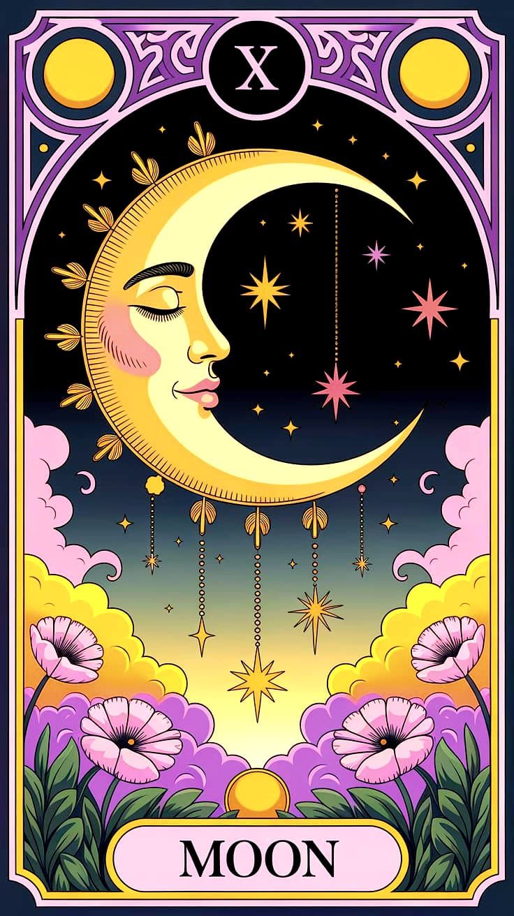 Moon Tarot Card in Art Nouveau Style