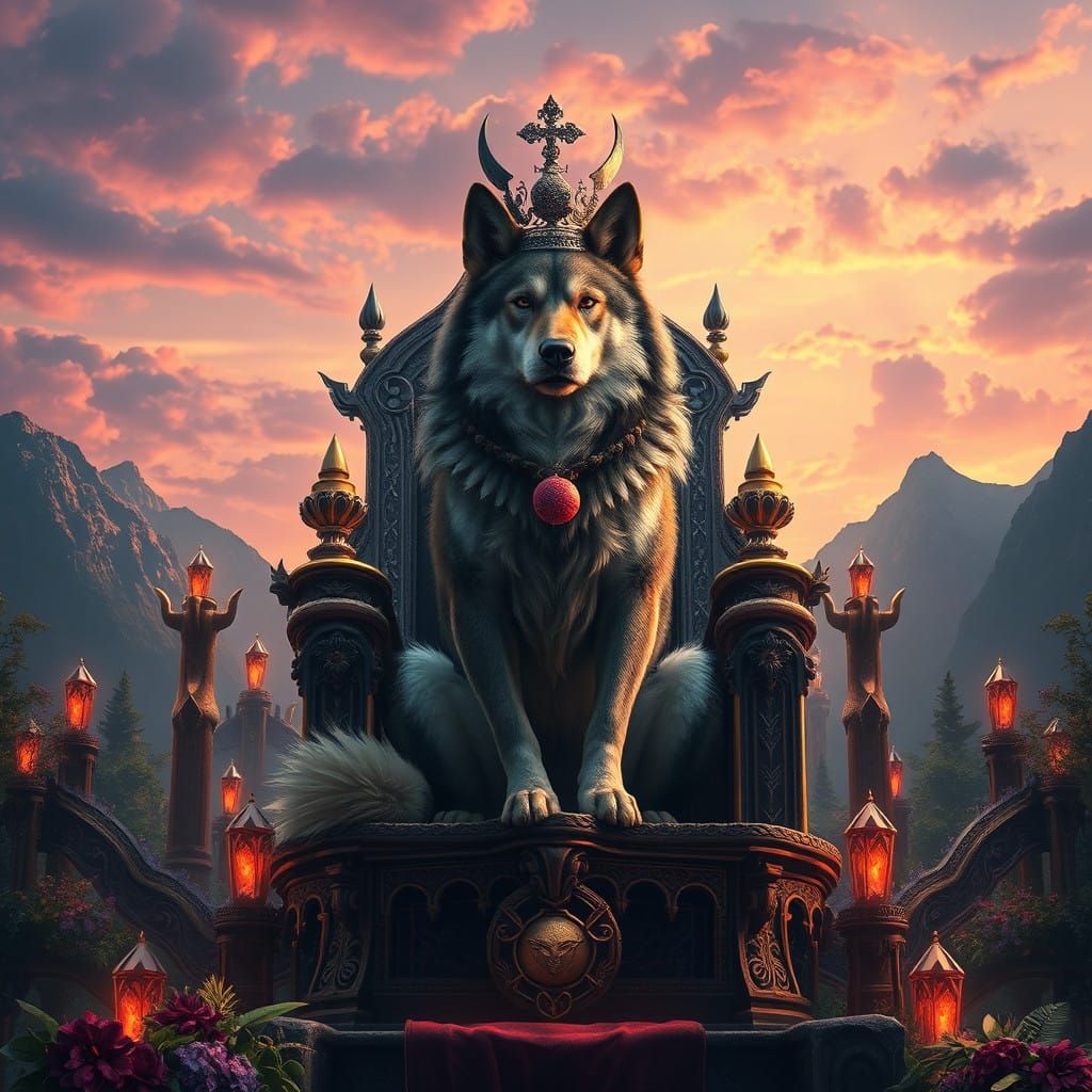 Majestic Canine Monarch on Ancient Throne