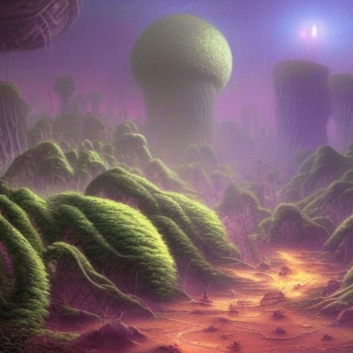 Martian City Overgrown with Alien Plants