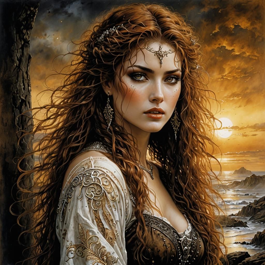 Irish Woman Portrait in Twilight, Luis Royo Style