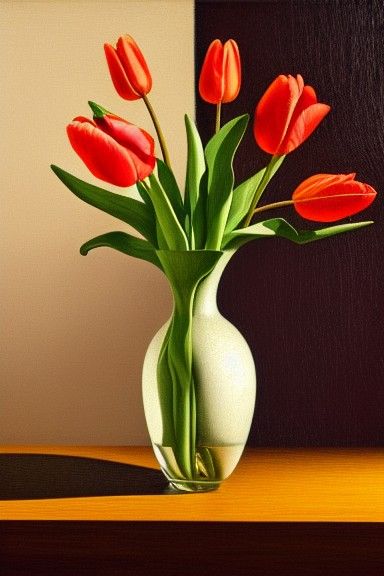 Surreal Tulips on Table, Digital Illustration