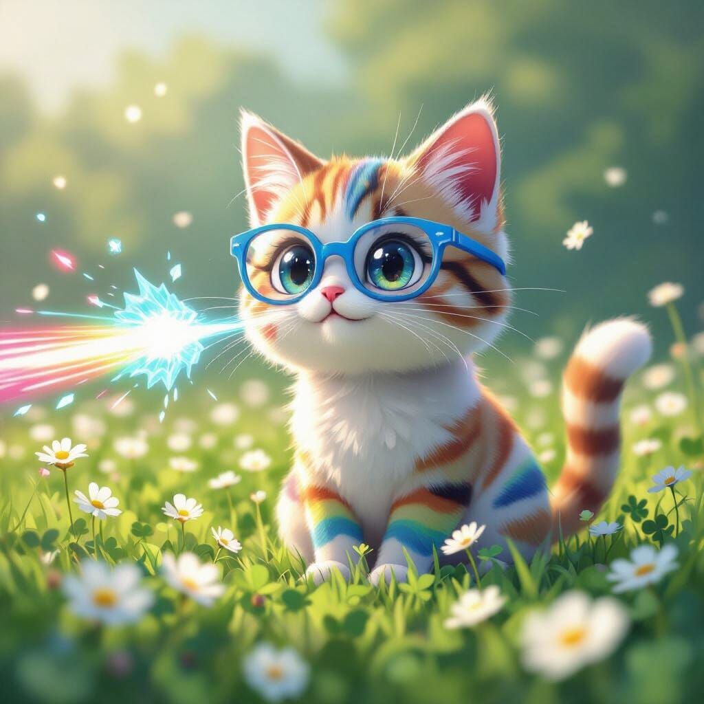 Rainbow Cat Shooting Ice Lasers: 3D Anime Art