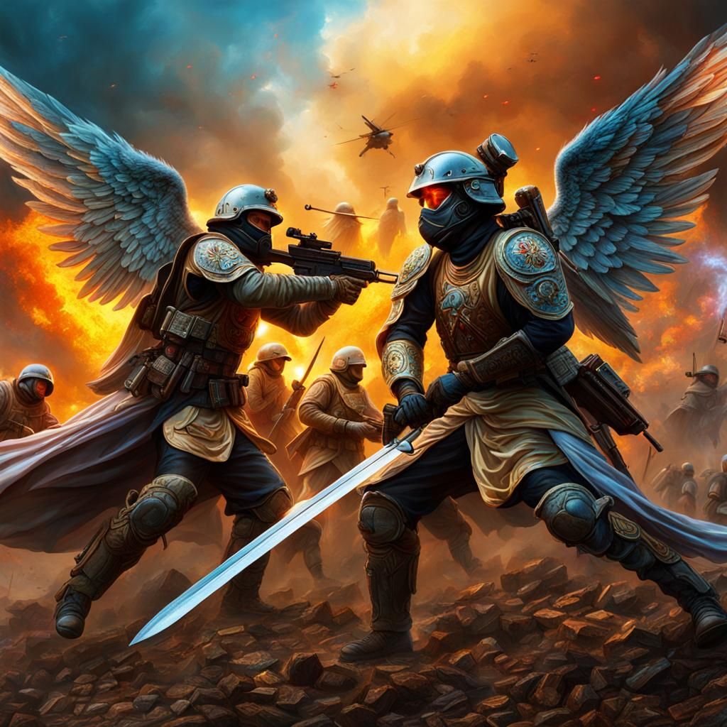 Angels at War in Hyperdetailed 8k Resolution