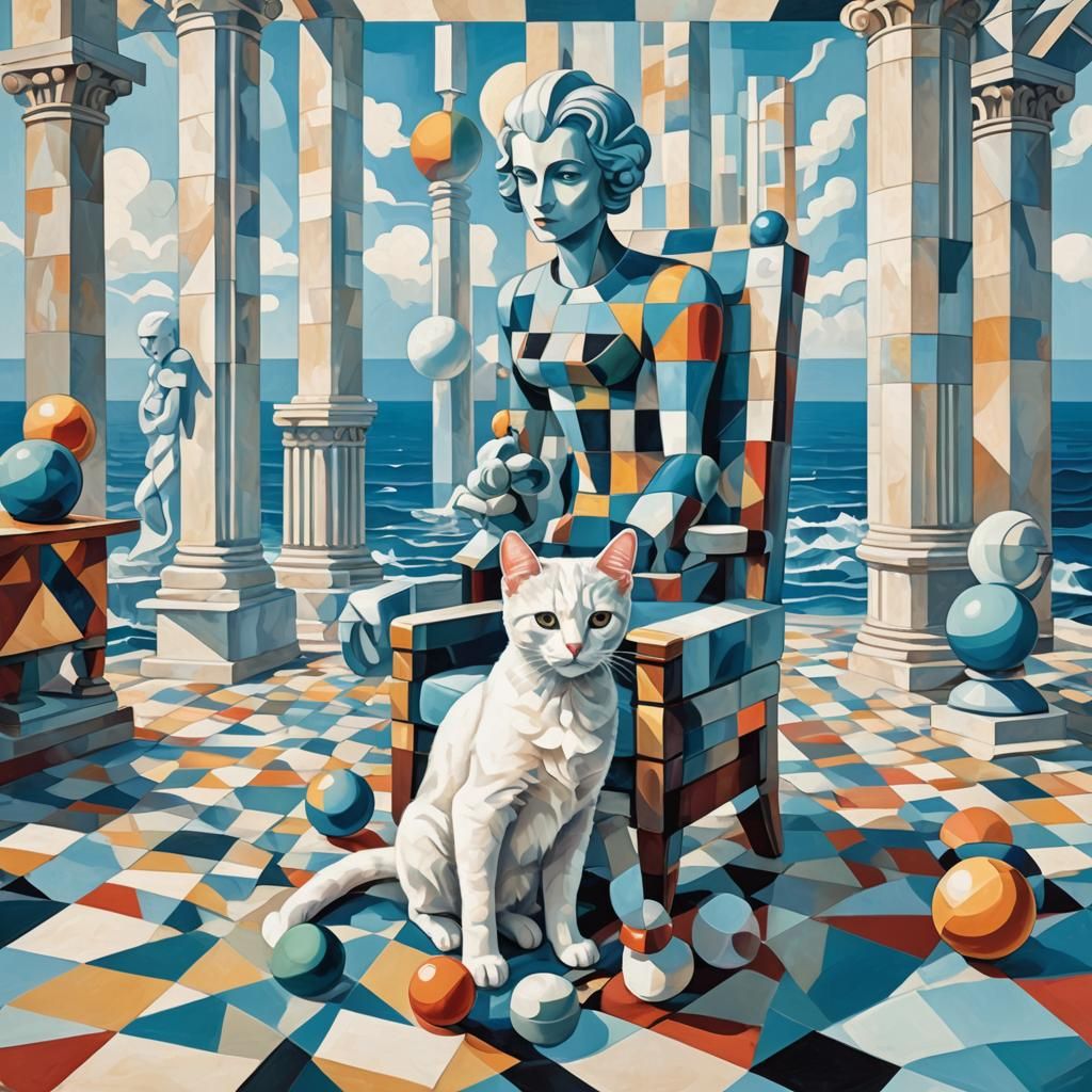 Cubist Alien Chess Game by the Sea