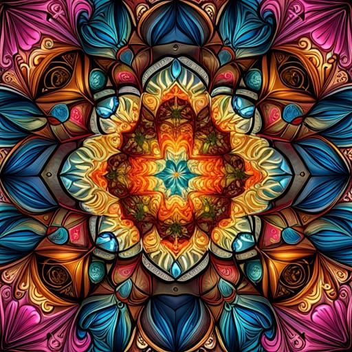 Abstract Diamond Kaleidoscope with Metallic Colors