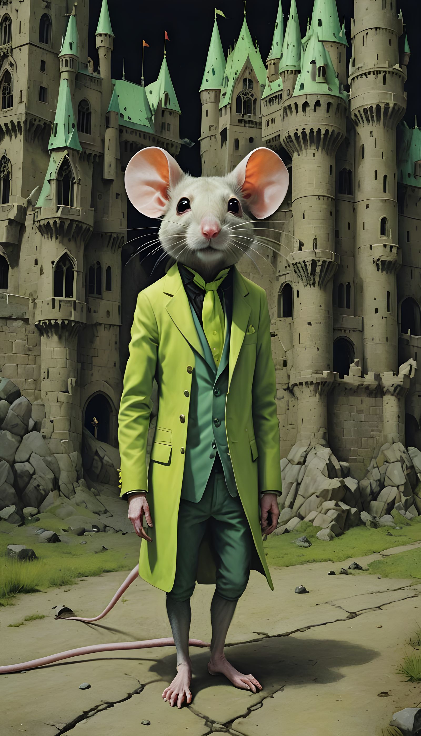 Epic of Gilgamesh in a Dystopian Castle at Night