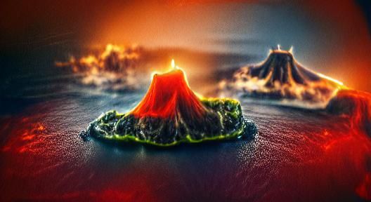 Volcanic Island Eruption with Volumetric Lighting